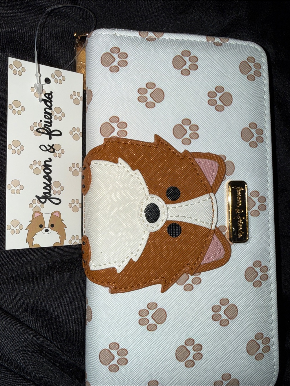 White & Brown Paw Print Dog Wallet by